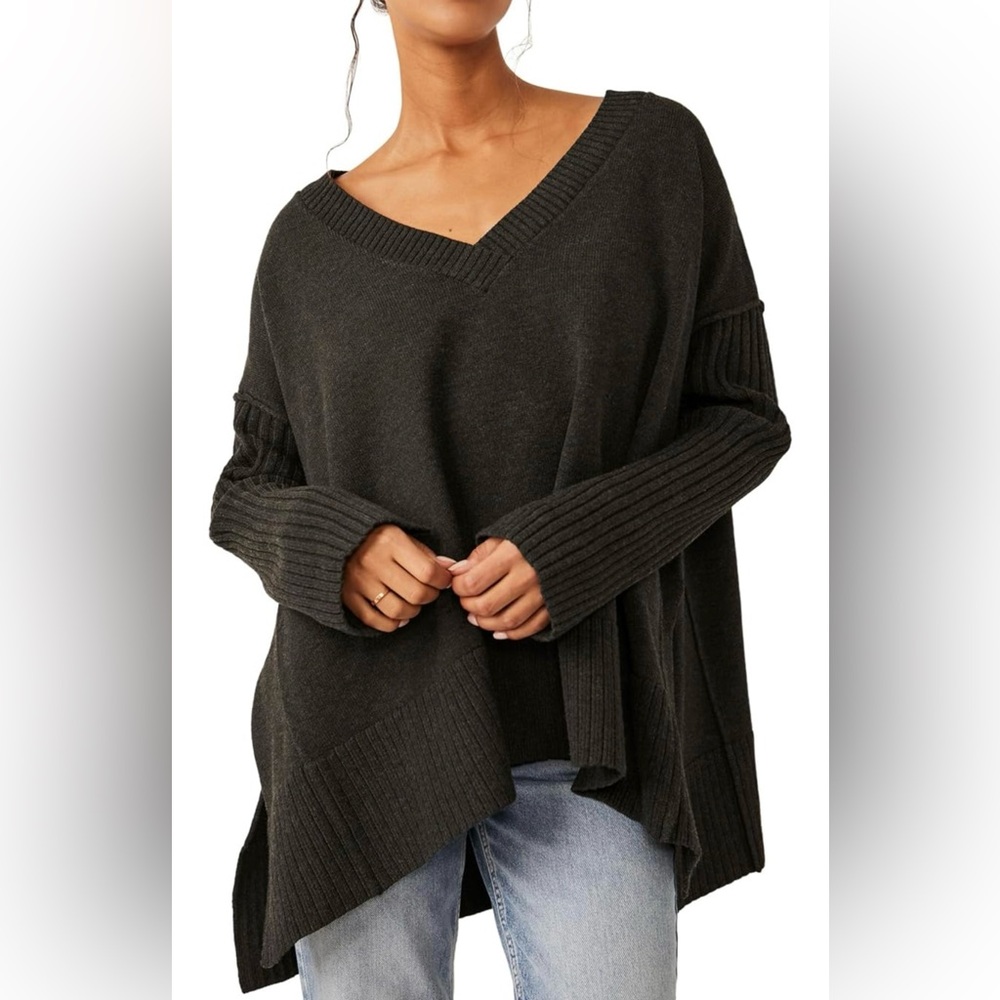 NWT Free People Orion Charcoal V-Neck Sweater Sz S